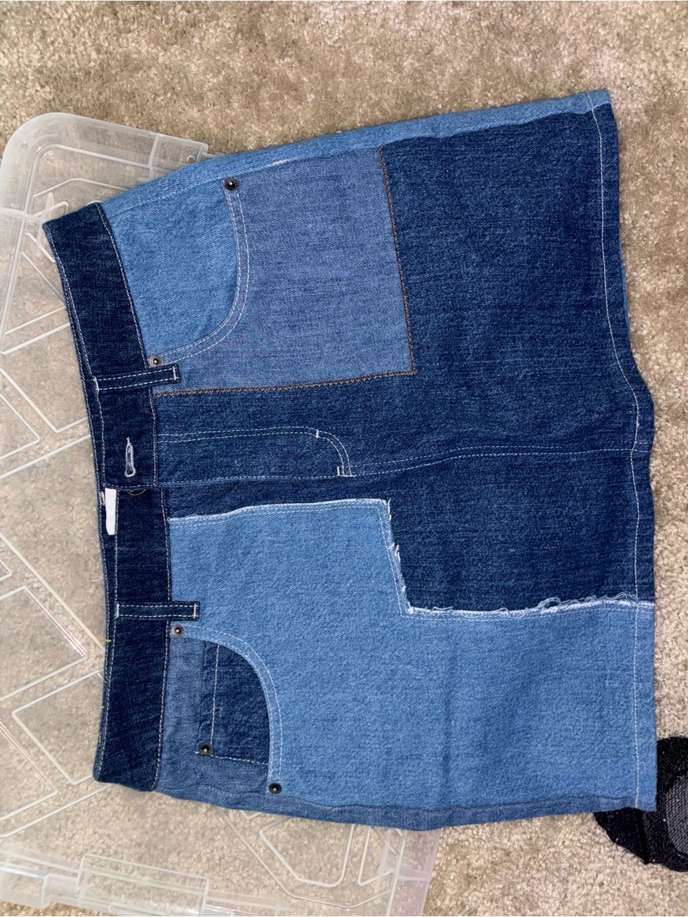 Coach Patchwork Denim Mini Skirt in Light and Dark Blue